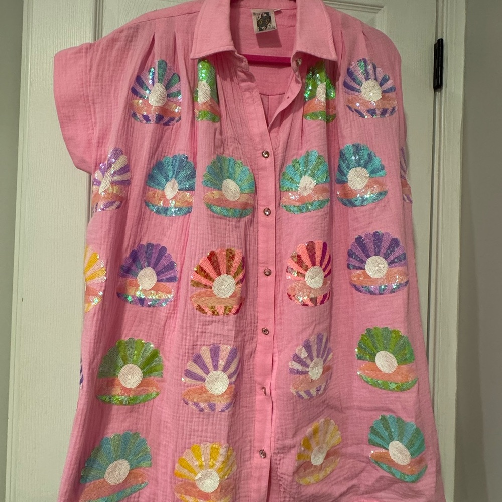 QOS Colorful Sequin Clam Shell Cover up